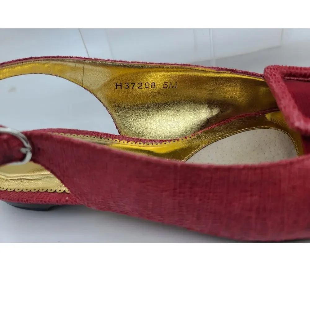 Ros Hommerson Haley Women's 5M Slingback Flats Red Lizard Open Toe w/Box